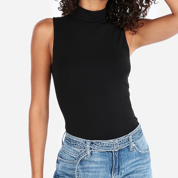black sleeveless mock turtleneck top